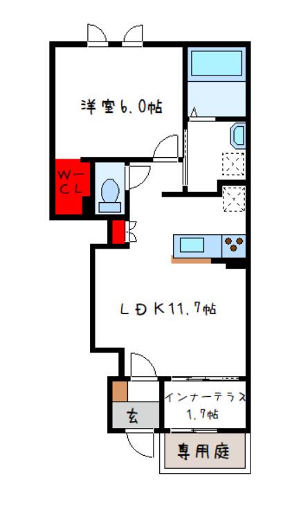 メゾン・ド・ヴェルデ若江(1LDK/1階)の間取り写真