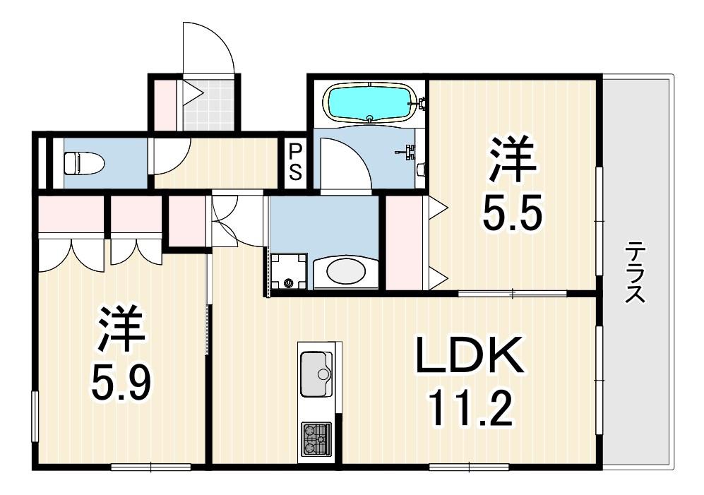 HEBEL MAISON 六甲篠原中町(2LDK/1階)の間取り写真