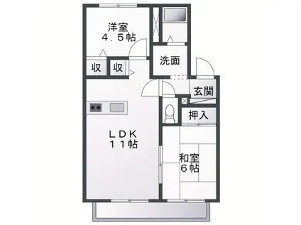 ディアス錦が丘(2LDK/1階)の間取り写真