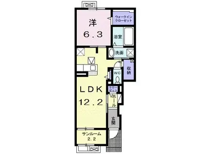 ラパン添島(1LDK/1階)の間取り写真