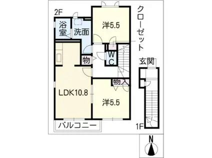 雪月花F棟(2LDK/2階)の間取り写真