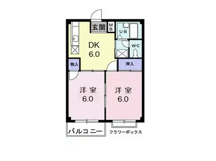 ローティハイツ(2DK/2階)の間取り写真