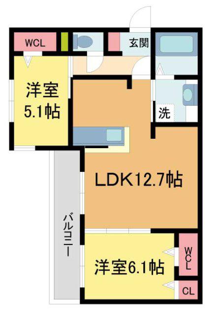 ル トレフル(1LDK/2階)の間取り写真