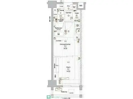 プレミアムキューブ上野毛MO(1DK/4階)の間取り写真