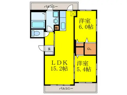 ルベルムII(2LDK/3階)の間取り写真