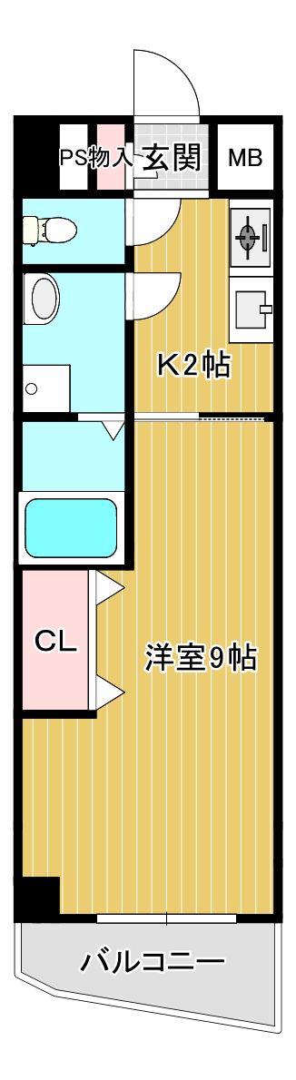 ラ・エスペランサ(1K/4階)の間取り写真