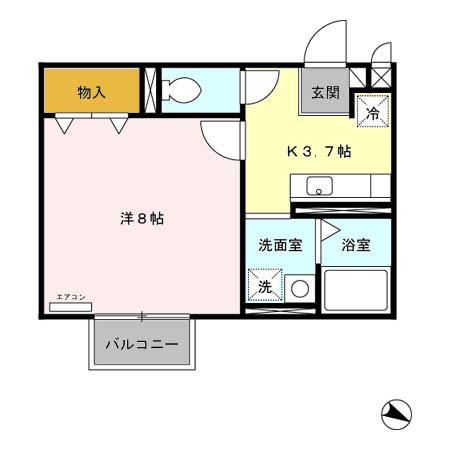 パセオプラシード角田 A棟(1K/2階)の間取り写真