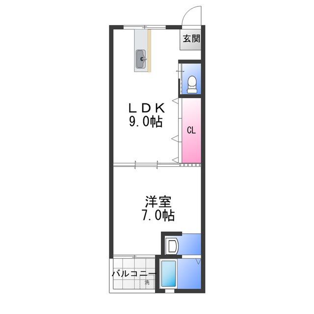 羽衣グリーンハイツ(1LDK/4階)の間取り写真