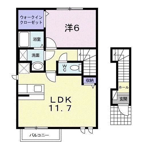 プリムローズIII(1LDK/2階)の間取り写真