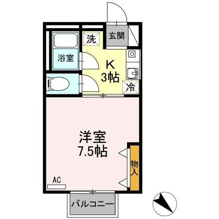 シャトル西春日B(1K/1階)の間取り写真