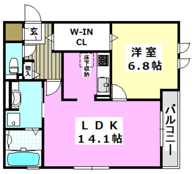 ウイングヒルズ(1LDK/1階)の間取り写真