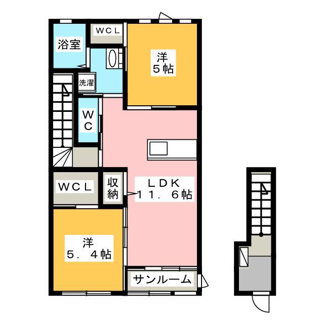 GRACE COURT(2LDK/2階)の間取り写真