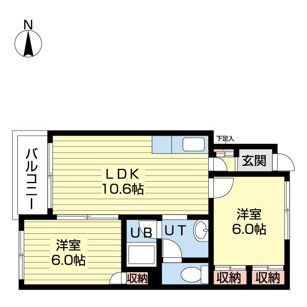 アステム21(2LDK/1階)の間取り写真