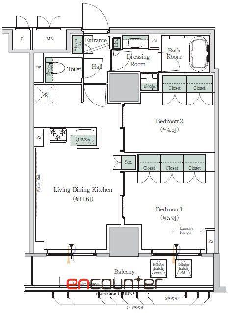 ONE ROOF RESIDENCE NISHI NIPPORI(2LDK/5階)の間取り写真