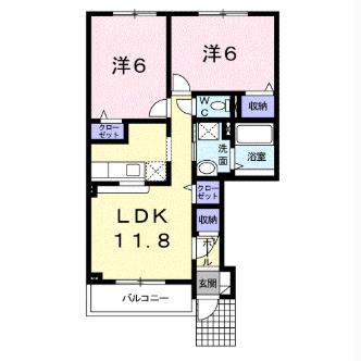 エスポアールB(2LDK/1階)の間取り写真