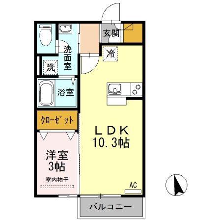 リビングタウン高松中央A棟(1LDK/2階)の間取り写真