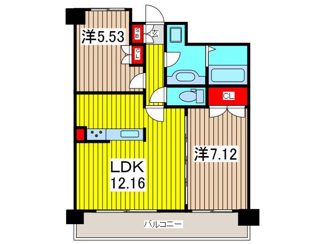 リボンシティコミュニティ(2LDK/12階)の間取り写真