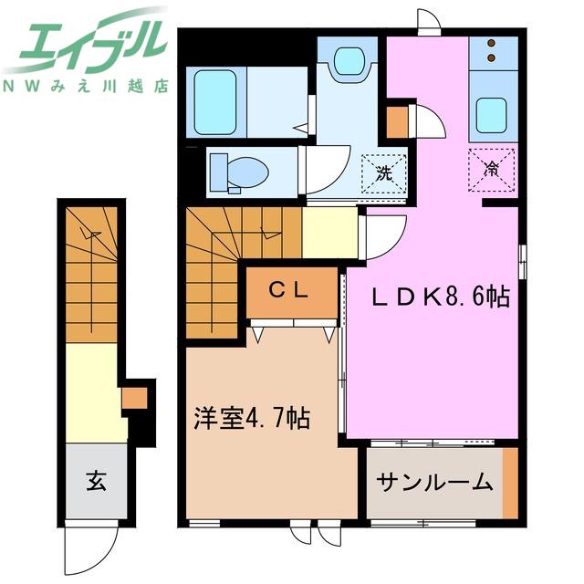 ライトハウス(1LDK/2階)の間取り写真