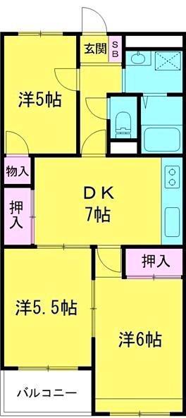 JR御殿場線 大岡駅(静岡) 徒歩8分 3階建 築40年(3DK/3階)の間取り写真