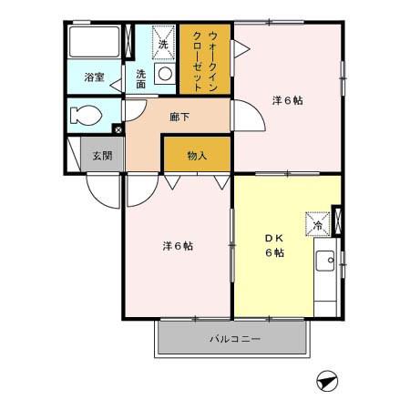 ウィルモアB(2DK/1階)の間取り写真