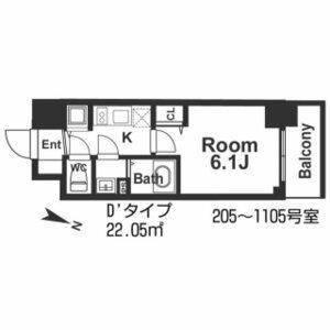 メインステージ京町堀(1K/11階)の間取り写真