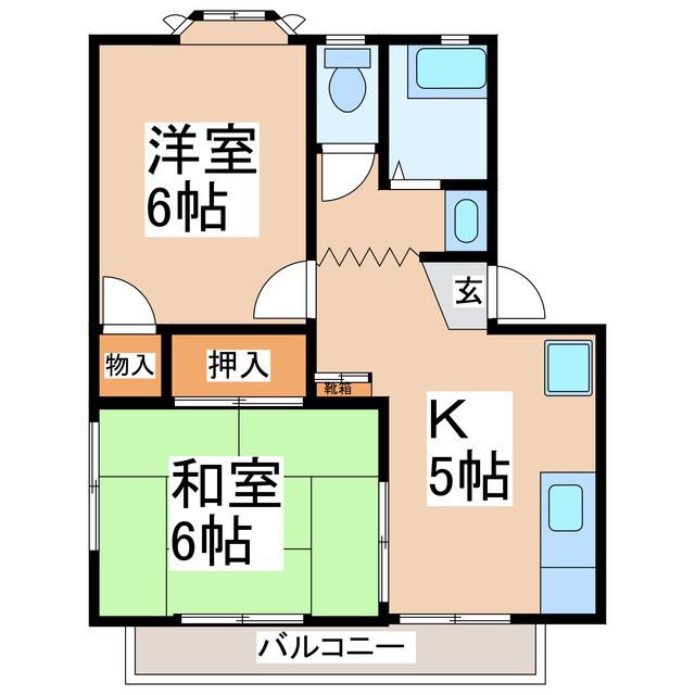 ベルピア花里A(2K/2階)の間取り写真