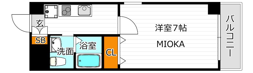 ルミエール杭全(1K/6階)の間取り写真