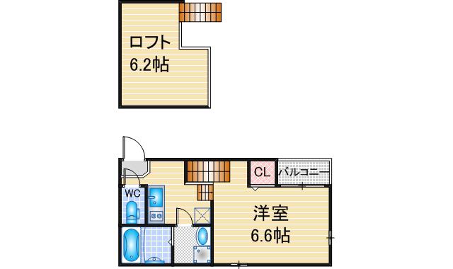 ハーモニーテラス中江(1SK/2階)の間取り写真