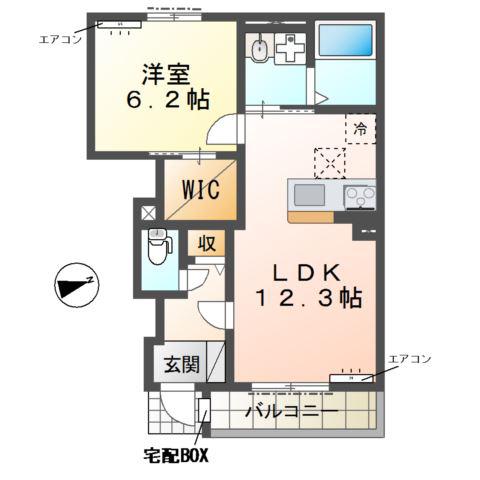 ロンドゥネージュ -ROND DE NEIGE -(1LDK/1階)の間取り写真
