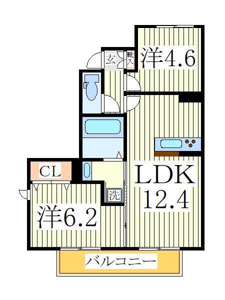ランセ今谷E(2LDK/1階)の間取り写真
