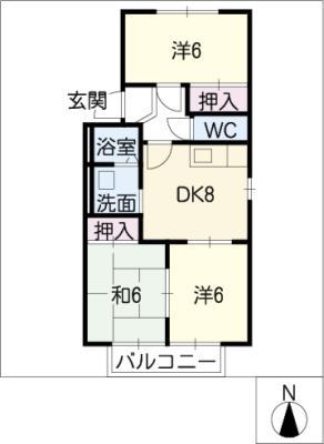 エクセレントヒル(3DK/2階)の間取り写真