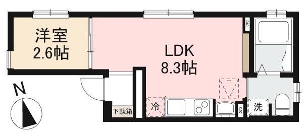 宮脇町レジデンス(1LDK/1階)の間取り写真