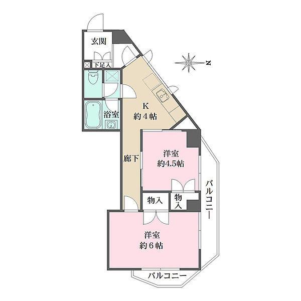 第一石原ビル(2K/4階)の間取り写真