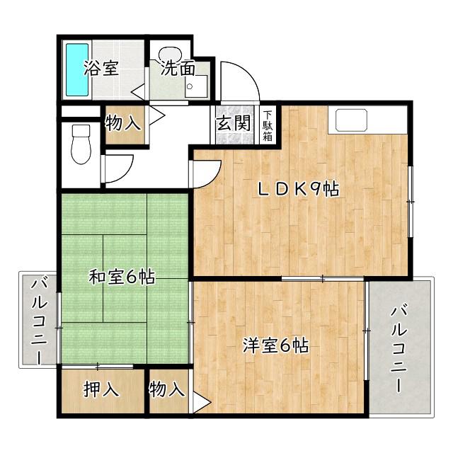 サンライズ加茂壱番館(2LDK/3階)の間取り写真