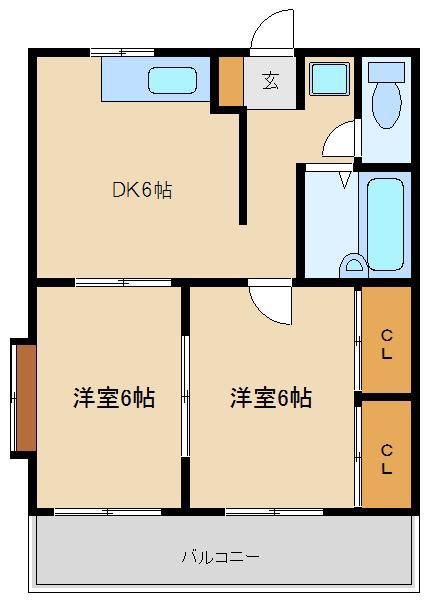 キャムハウス1(2DK/3階)の間取り写真