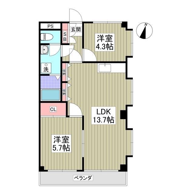 千代田マンション 川越(2LDK/2階)の間取り写真