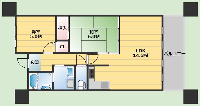 パルティール南ヶ丘(2LDK/4階)の間取り写真