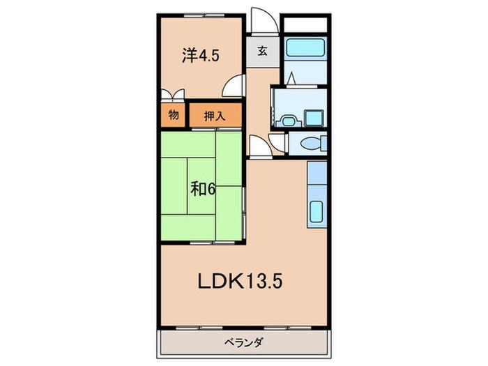 グリーンフォレスト西宮 Ⅱ(2LDK/2階)の間取り写真