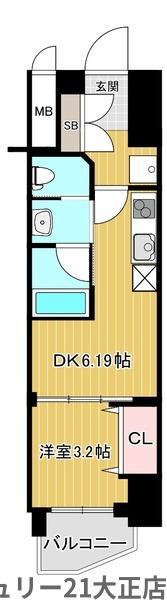 弁天町プライマリーワン(1DK/10階)の間取り写真