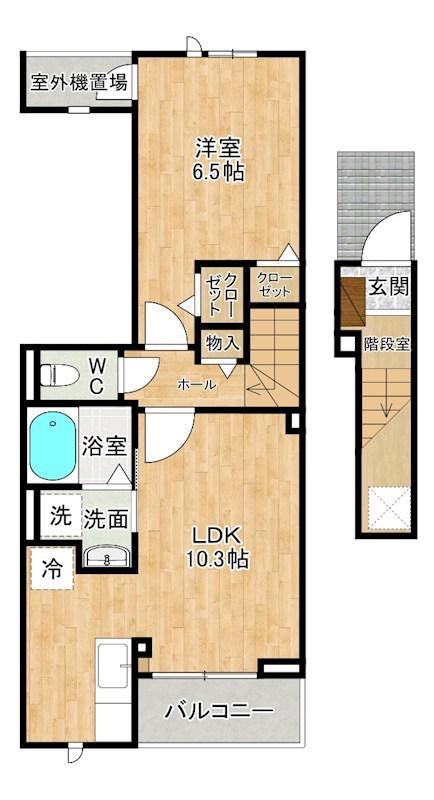 ヴェルデメゾン(1LDK/2階)の間取り写真
