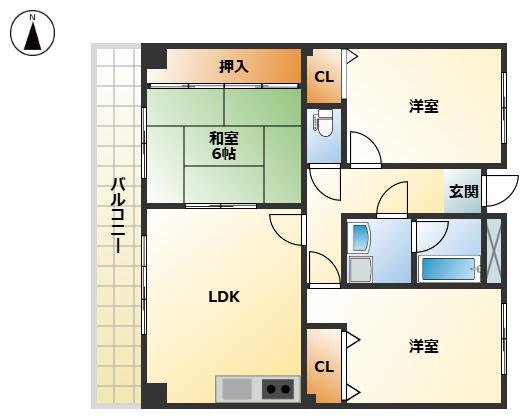 サンハート南茨木(3LDK/1階)の間取り写真