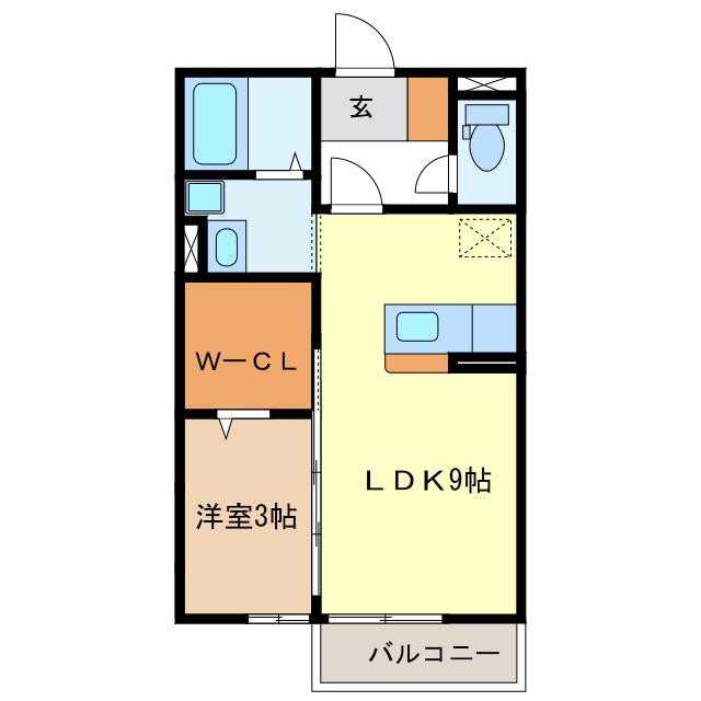 近鉄名古屋線 江戸橋駅 徒歩11分 2階建 築19年(1LDK/1階)の間取り写真