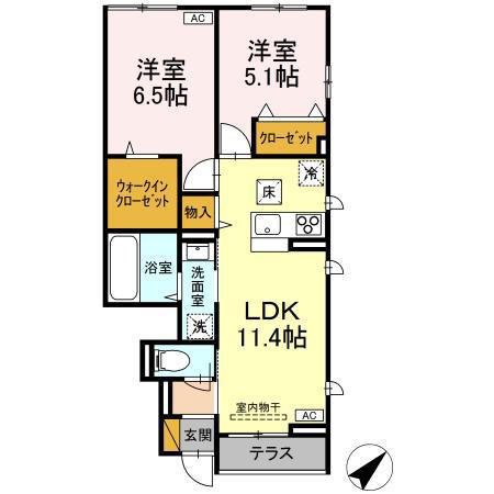 ETOILE FILANTE(2LDK/1階)の間取り写真