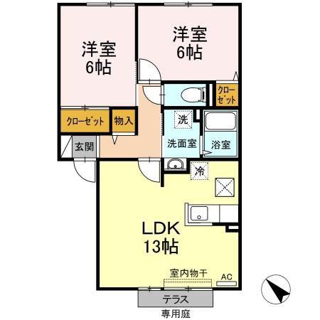 グランシャリオB(2LDK/1階)の間取り写真