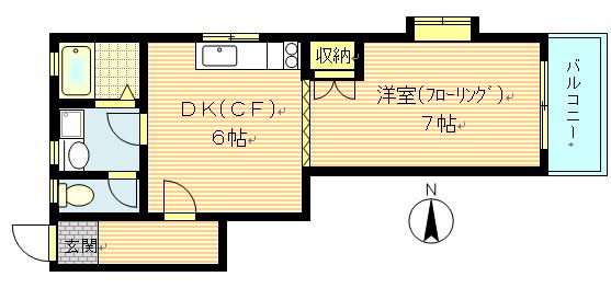 高塚コーポ(1DK/2階)の間取り写真