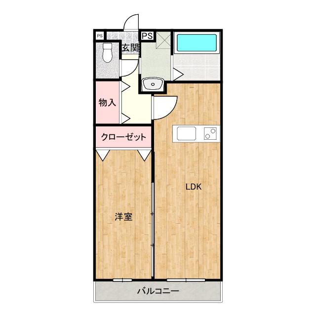 ディアコート桜(1LDK/2階)の間取り写真