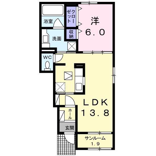 リバーサイド・モリ B(1LDK/1階)の間取り写真