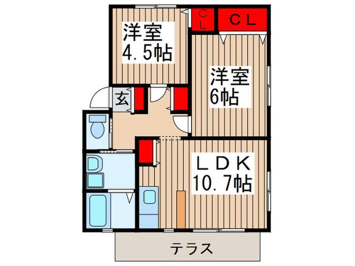シャンブル(2LDK/1階)の間取り写真