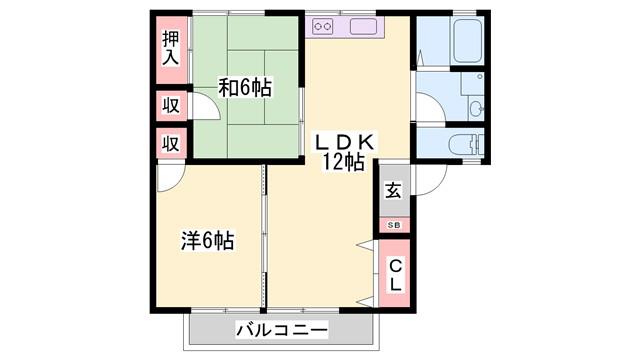 メゾン・カトルズ B棟(2LDK/1階)の間取り写真
