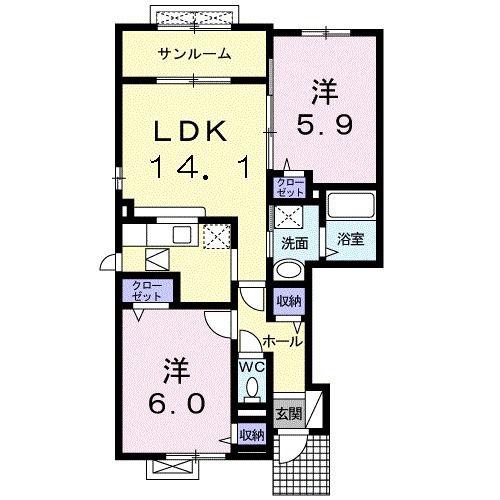 ファミーユII(2LDK/1階)の間取り写真